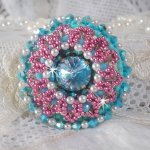 Beauty Alicia Blue ring embroidered with Swarovski crystals, ivory pearls and seed beads